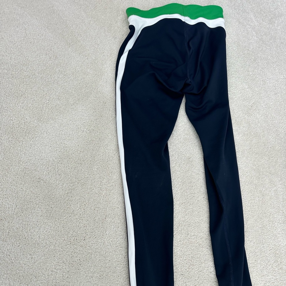 Splits59 green waistband leggings with navy and white stripes